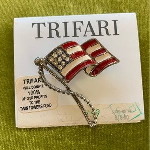 Vintage Trifari Twin Towers Donation Flag Pin